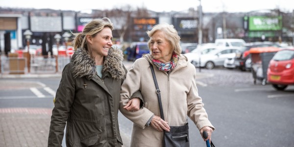Lady and older lady in retail park